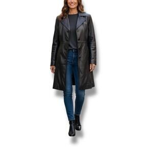 Excelled Collection genuine lambskin leather trench swing coat NWT